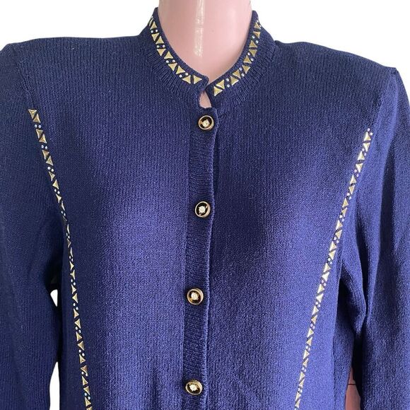 Vintage Jennifer Roberts Dress Womens Size 8 Blue Wool Blend Sweater Knit Bling - Picture 3 of 7